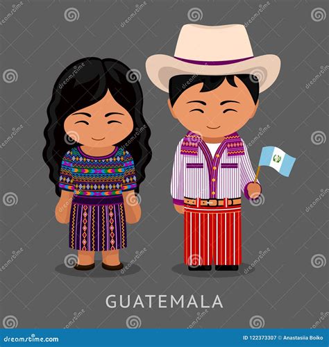 Guatemalans In National Dress With A Flag Stock Vector Illustration