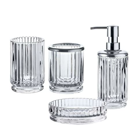 Bathroom Accessories Set 4 Piece Glass Bath Accessory Completes With