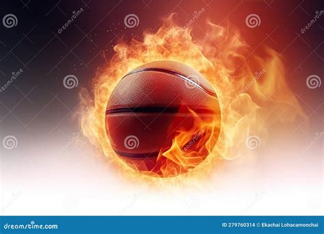 Igniting Passion And Power Basketball Ball On Fire Created With Generative Ai Stock