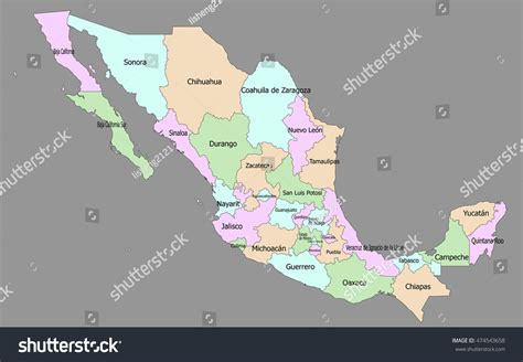 Highly Detailed Political Mexico Map Royalty Free Stock Vector 474543658