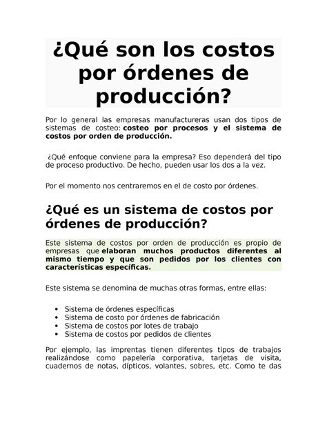 Qu Son Los Costos Por Rdenes De Producci N Qu Son Los Costos Por