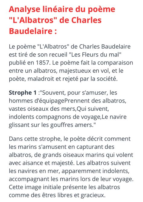 Solution Analyse Du Po Me Lalbatros De Charles Baudelaire Studypool