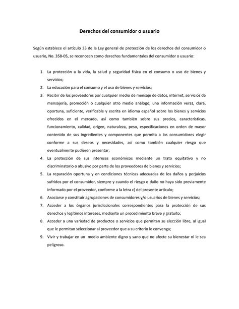 Los Derechos Del Consumidor 358 05 Se Reconocen Como Derechos