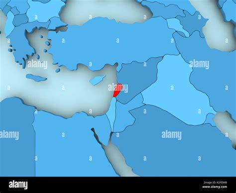 Lebanon In Red On Blue Political Map D Illustration Stock Photo Alamy