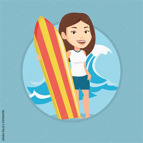 Surfer Holding Surfboard Vector Illustration Stock Vektorgrafik