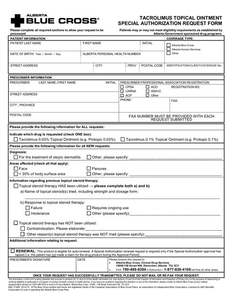 Alberta Blue Cross Tacrolimus Topical Ointment Special Authorization Request Form Cloud Practice