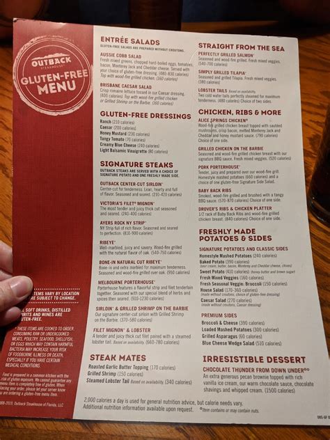 Gluten-Free Menu - Photo from Outback Steakhouse