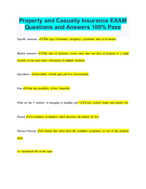 Property And Casualty Insurance Exam Questions And Answers 100 Pass In 2022 Property And