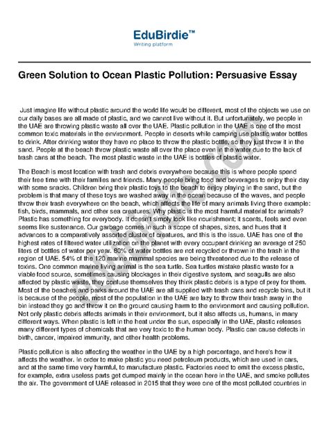 Green Solution To Ocean Plastic Pollution Persuasive Essay But