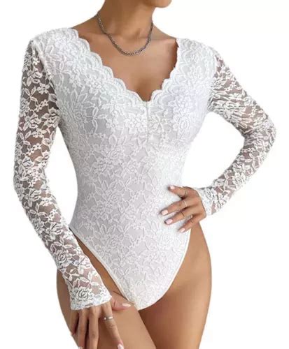 Blusas De Dama Body Elegante Encaje Manga Larga De Fiesta Meses Sin