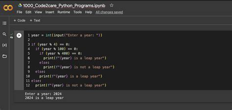 Program 41 Take A Year As Input And Print Whether It Is A Leap Year Or Not Python Code2care