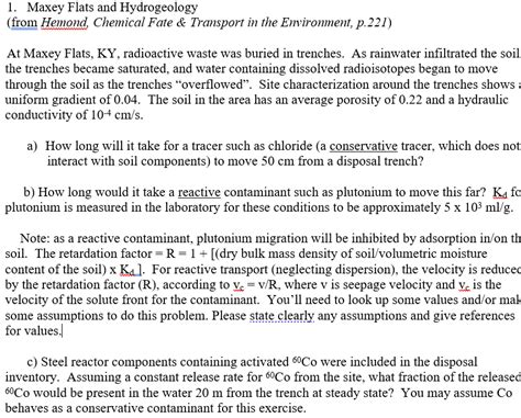 Maxey Flats And Hydrogeology From Hemond Chegg