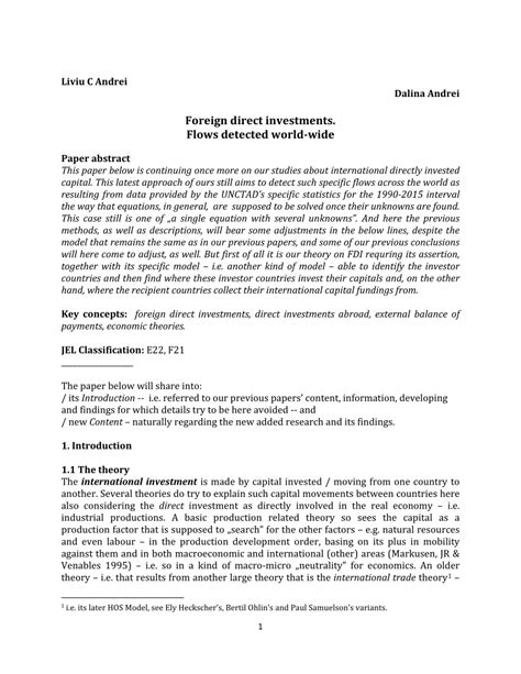 PDF Foreign Direct Investments Flows Detected World Wide