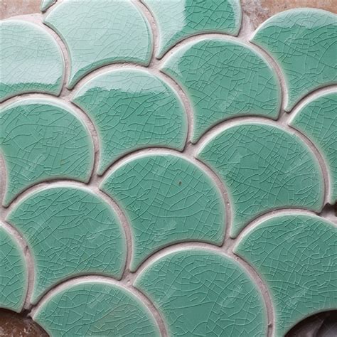 Wave Crackle Fish Scale Green Ceramic Mosaic Tiles For Hotel Backsplash