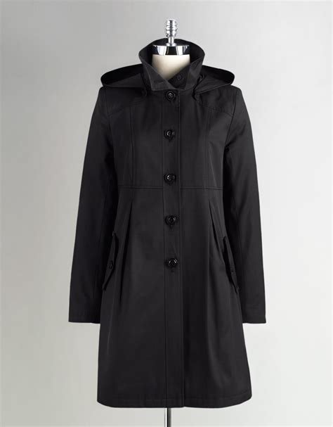 Dkny Single Breasted Hooded Babydoll Coat In Black Lyst