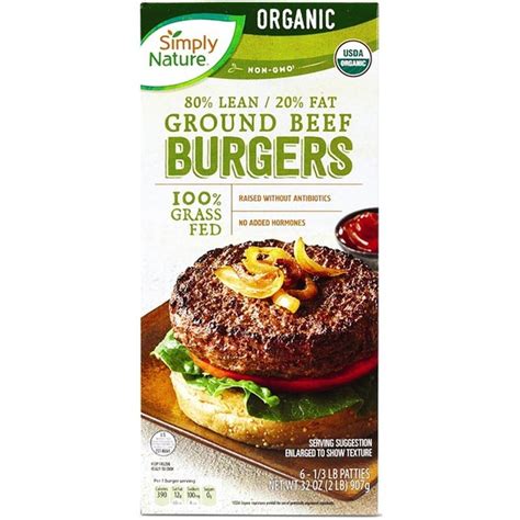 Simply Nature Grass Fed Organic Ground Beef Burgers 2 Lb Instacart