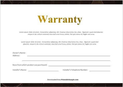 Certificate Of Warranty Template