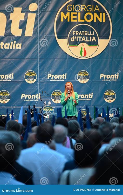 Giorgia Meloni Leader Of Fratelli D Italia Party During Electoral Rally