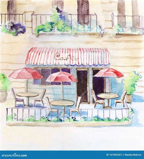 Caf Sidewalk Restaurant Ext Rieur Illustration De L Aquarelle