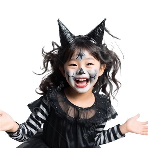 Happy Asian Little Child Girl In Costumes And Makeup Having Fun On