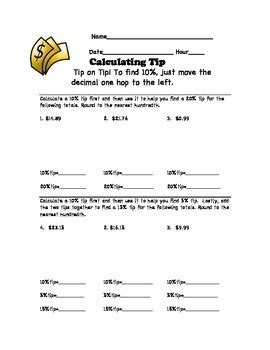 Finding Tax And Tip Worksheets