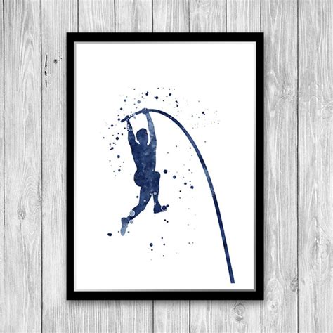 Pole Vault Art Pole Vaulter Watercolor Navy Blue Print Pole Vaulting