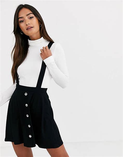 Asos Design Button Front Mini Pinafore Skirt In Black Asos