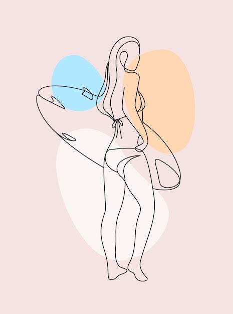 Sch Ne Frau Beim Surfen Im Sommer Im Femininen Line Art Stil Premium