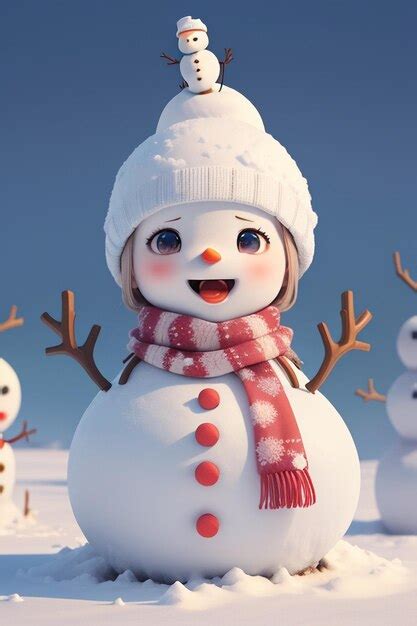 Premium Ai Image A Snowman With A Red Hat And Red Scarf With The