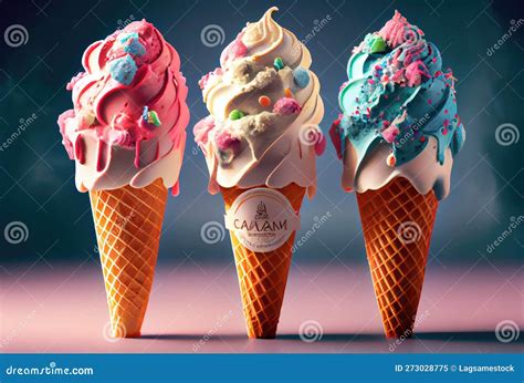 Melting Ice Cream Cone With Sweet Toppings On Minimal Studio Background