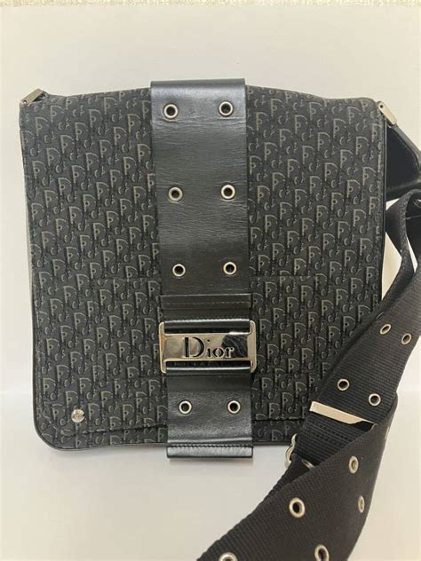 T Christian Dior クリスチャン ディオール ストリートシック ショルダーバッグ キャンバス レザー ブラック 19bm