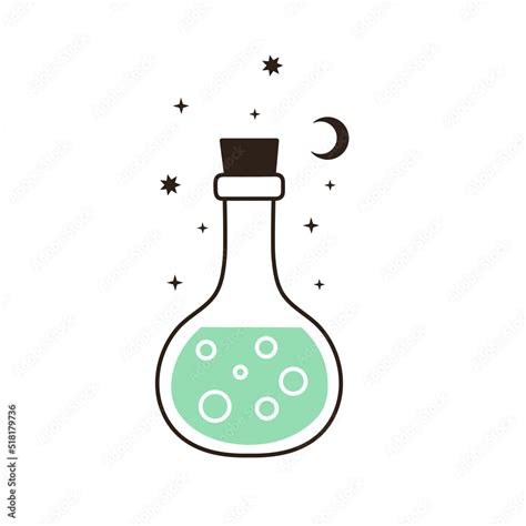 Vector illustration of cute potion bottle with bubbles. Hand drawn ...