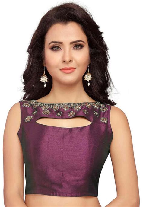 Buy Hand Embroidered Dupion Silk Blouse In Purple Online UVE150