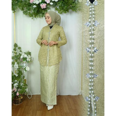 Jual Kebaya Encim Brukat Payet Tangan Panjang Rok Songket Pakaian