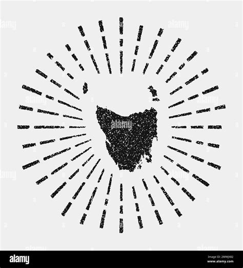 Vintage Map Of Tasmania Grunge Sunburst Around The Island Black