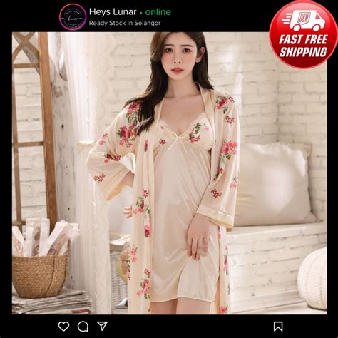 Ready Stock High Quality Two Pieces Robes Sexy Lingerie Nightwear Pyjamas Baju Tidur Comfy Lace