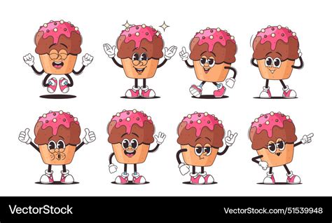 Cartoon cupcake characters set with pink frosting Vector Image