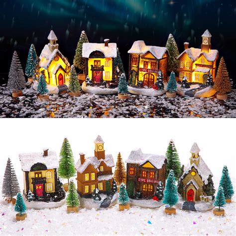 Buy 15 Pcs Christmas Village Accessories Set 4 Led Lighted Christmas ...