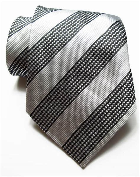 New Classic Striped White Black Jacquard Woven Silk Men S Tie