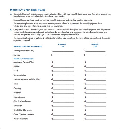 Free 6 Sample Spending Plan Templates In Pdf Ms Word