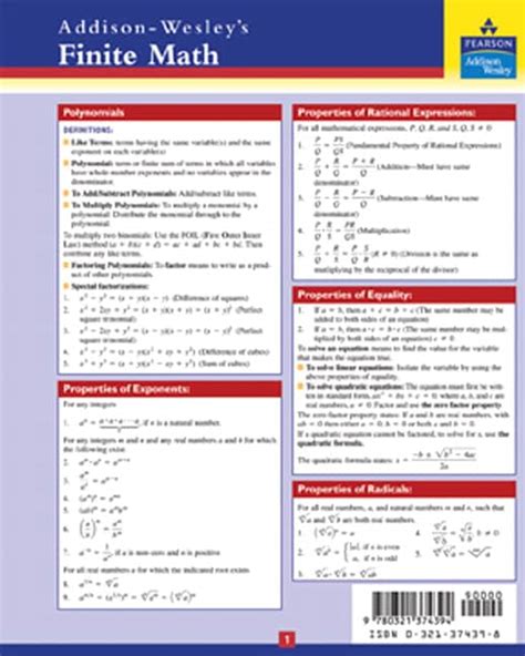 Pearson Education Finite Mathematics Study Card Pearson