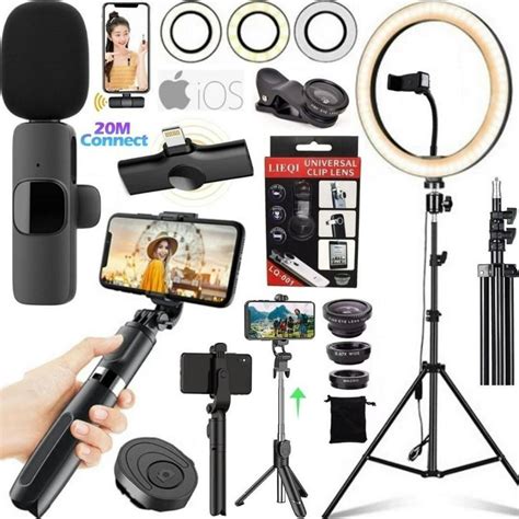 Kit Ring Light Luz Led Trip Lente Bast O Controle Microfone Sem Fio