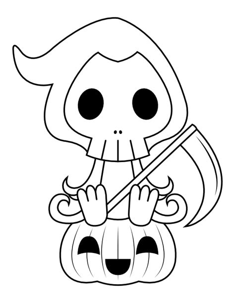 Printable Cute Grim Reaper And Jack O Lantern Coloring Page