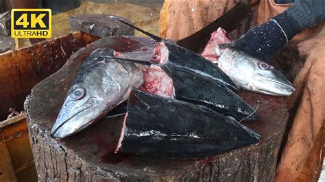 Vanjaram Fish Head Cutting In Kasimedu Fish Market Big Fish Cutting