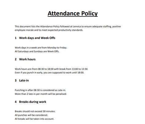 Small Business Attendance Policy Template