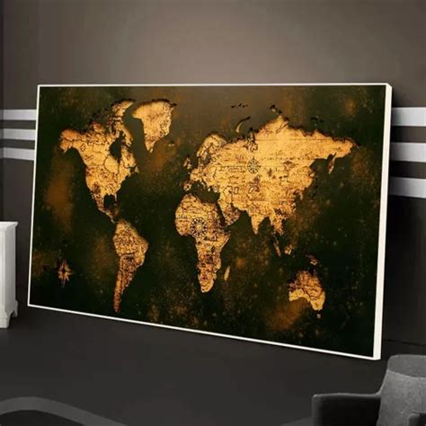 Quadro Mapa Mundi Vintage Dourado C moldura à venda em Balneário