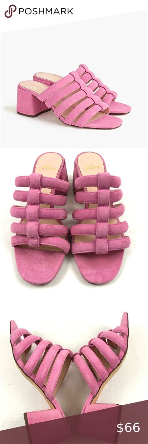 J Crew Pink Strappy Penny Sandals Suede Block 7 In 2020 Suede Block