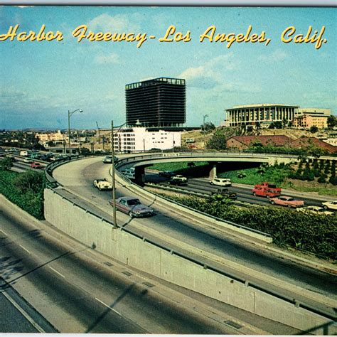c1960s Los Angeles, CA Harbor Freeway Interstate Highway Traffic Pink