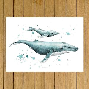 Mum Baby Whales Print Humpback Whale Art Print Watercolor