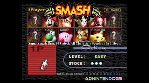 Super Smash Bros 64 Unlock All Characters Speedrun In 1 Hour Youtube